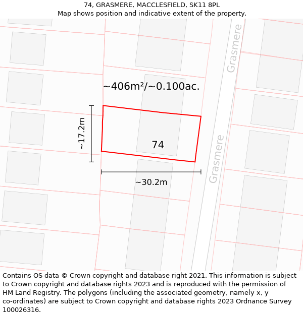 74, GRASMERE, MACCLESFIELD, SK11 8PL: Plot and title map