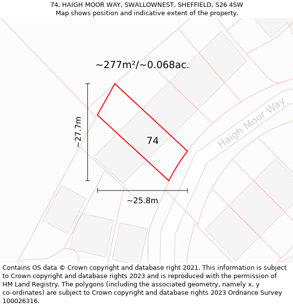 74, HAIGH MOOR WAY, SWALLOWNEST, SHEFFIELD, S26 4SW: Plot and title map