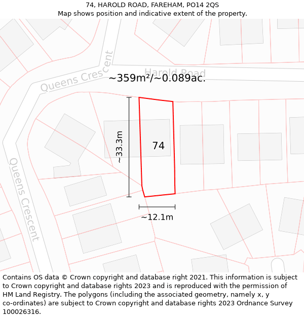 74, HAROLD ROAD, FAREHAM, PO14 2QS: Plot and title map