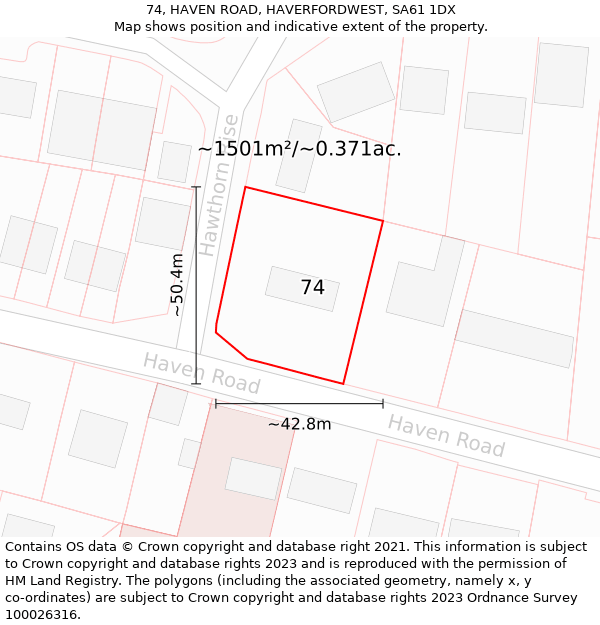 74, HAVEN ROAD, HAVERFORDWEST, SA61 1DX: Plot and title map