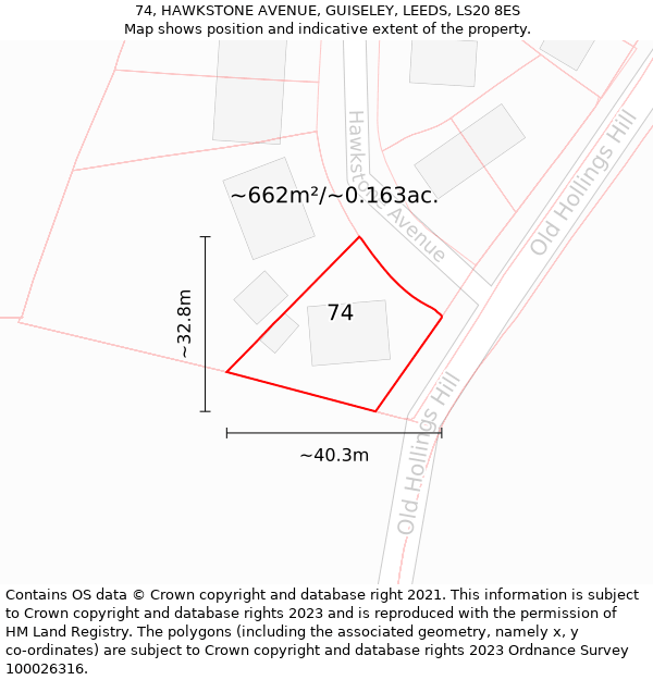 74, HAWKSTONE AVENUE, GUISELEY, LEEDS, LS20 8ES: Plot and title map