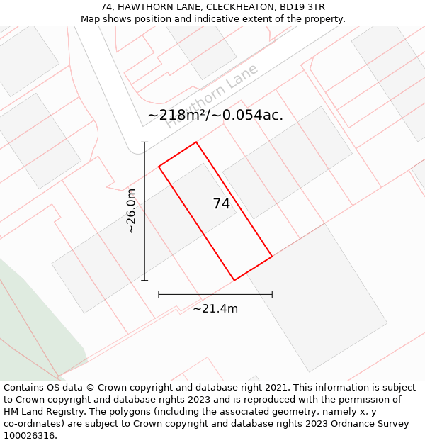 74, HAWTHORN LANE, CLECKHEATON, BD19 3TR: Plot and title map