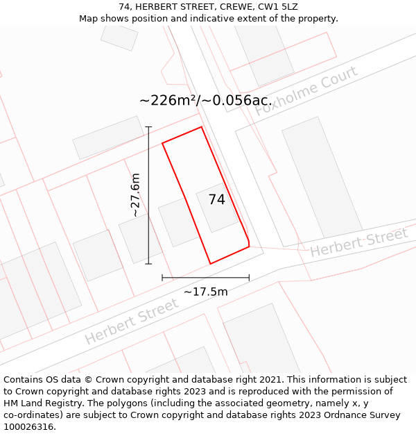 74, HERBERT STREET, CREWE, CW1 5LZ: Plot and title map