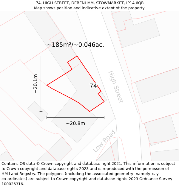 74, HIGH STREET, DEBENHAM, STOWMARKET, IP14 6QR: Plot and title map