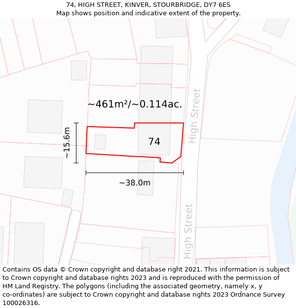 74, HIGH STREET, KINVER, STOURBRIDGE, DY7 6ES: Plot and title map