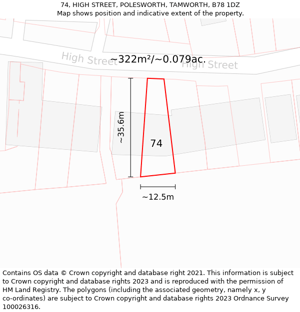 74, HIGH STREET, POLESWORTH, TAMWORTH, B78 1DZ: Plot and title map