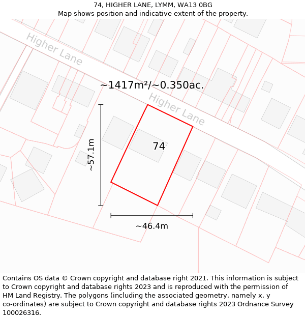 74, HIGHER LANE, LYMM, WA13 0BG: Plot and title map