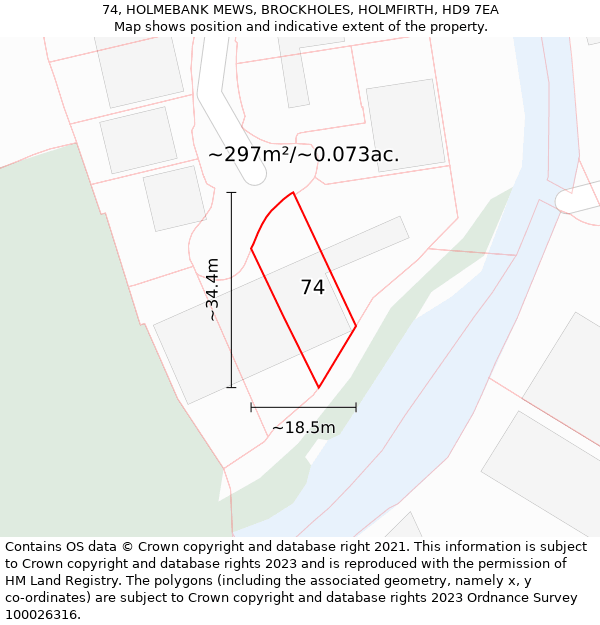 74, HOLMEBANK MEWS, BROCKHOLES, HOLMFIRTH, HD9 7EA: Plot and title map