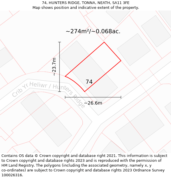 74, HUNTERS RIDGE, TONNA, NEATH, SA11 3FE: Plot and title map