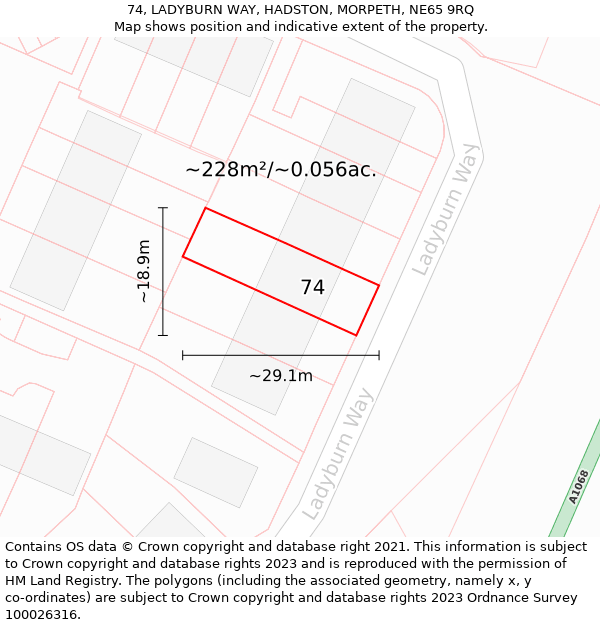 74, LADYBURN WAY, HADSTON, MORPETH, NE65 9RQ: Plot and title map