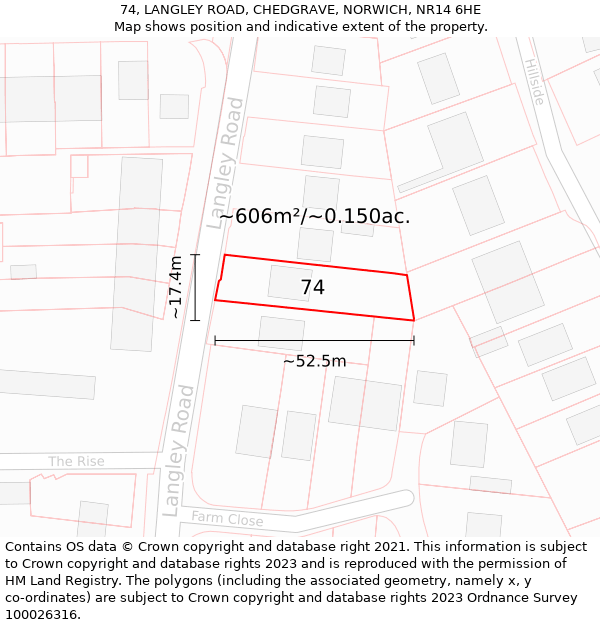 74, LANGLEY ROAD, CHEDGRAVE, NORWICH, NR14 6HE: Plot and title map