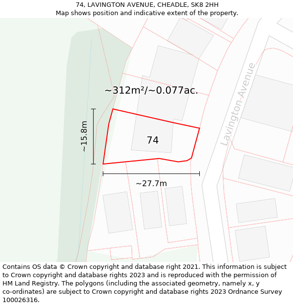 74, LAVINGTON AVENUE, CHEADLE, SK8 2HH: Plot and title map