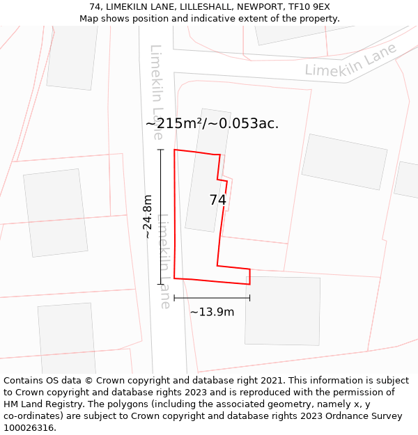 74, LIMEKILN LANE, LILLESHALL, NEWPORT, TF10 9EX: Plot and title map