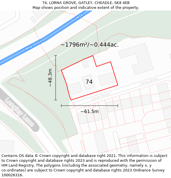 74, LORNA GROVE, GATLEY, CHEADLE, SK8 4EB: Plot and title map