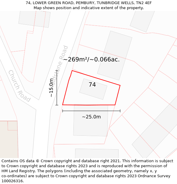 74, LOWER GREEN ROAD, PEMBURY, TUNBRIDGE WELLS, TN2 4EF: Plot and title map