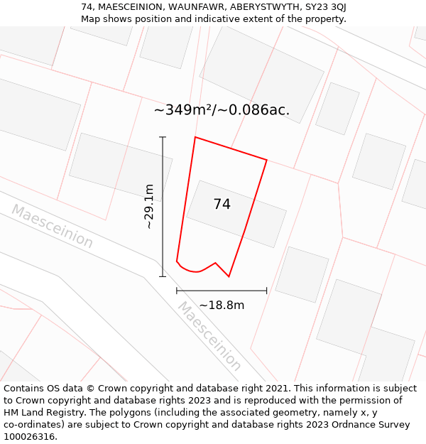 74, MAESCEINION, WAUNFAWR, ABERYSTWYTH, SY23 3QJ: Plot and title map