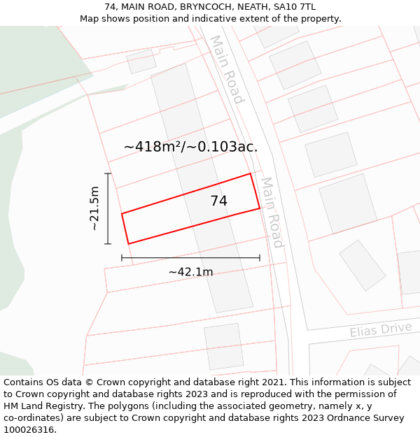 74, MAIN ROAD, BRYNCOCH, NEATH, SA10 7TL: Plot and title map