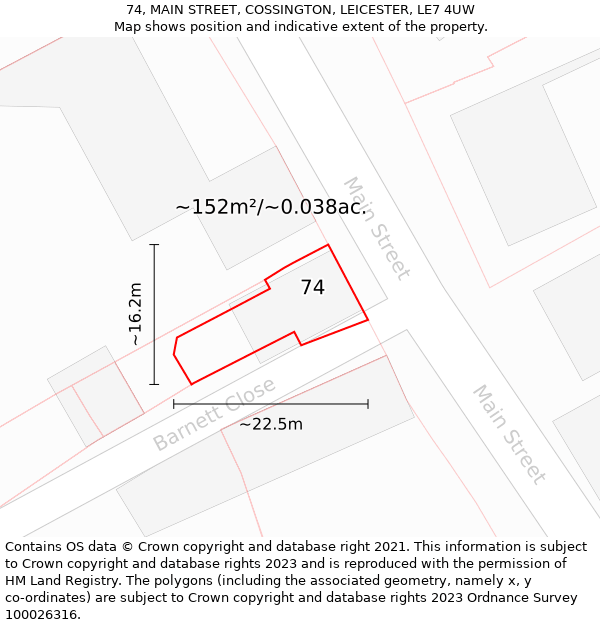 74, MAIN STREET, COSSINGTON, LEICESTER, LE7 4UW: Plot and title map
