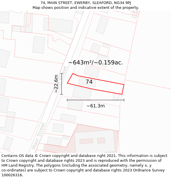 74, MAIN STREET, EWERBY, SLEAFORD, NG34 9PJ: Plot and title map