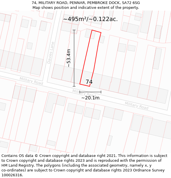 74, MILITARY ROAD, PENNAR, PEMBROKE DOCK, SA72 6SG: Plot and title map