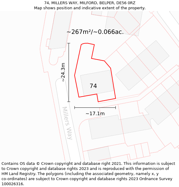 74, MILLERS WAY, MILFORD, BELPER, DE56 0RZ: Plot and title map