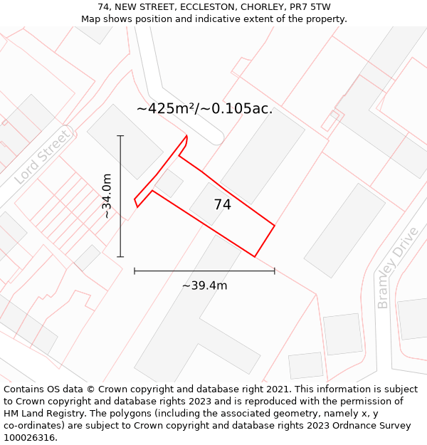 74, NEW STREET, ECCLESTON, CHORLEY, PR7 5TW: Plot and title map