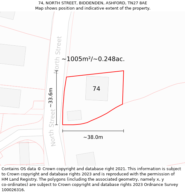 74, NORTH STREET, BIDDENDEN, ASHFORD, TN27 8AE: Plot and title map