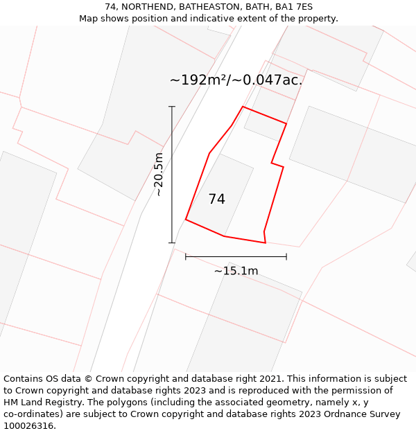 74, NORTHEND, BATHEASTON, BATH, BA1 7ES: Plot and title map