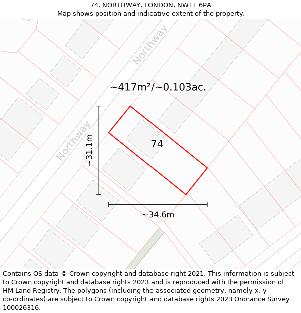 74, NORTHWAY, LONDON, NW11 6PA: Plot and title map