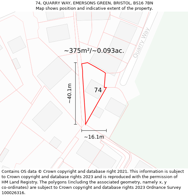 74, QUARRY WAY, EMERSONS GREEN, BRISTOL, BS16 7BN: Plot and title map