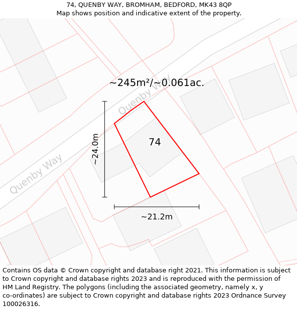 74, QUENBY WAY, BROMHAM, BEDFORD, MK43 8QP: Plot and title map