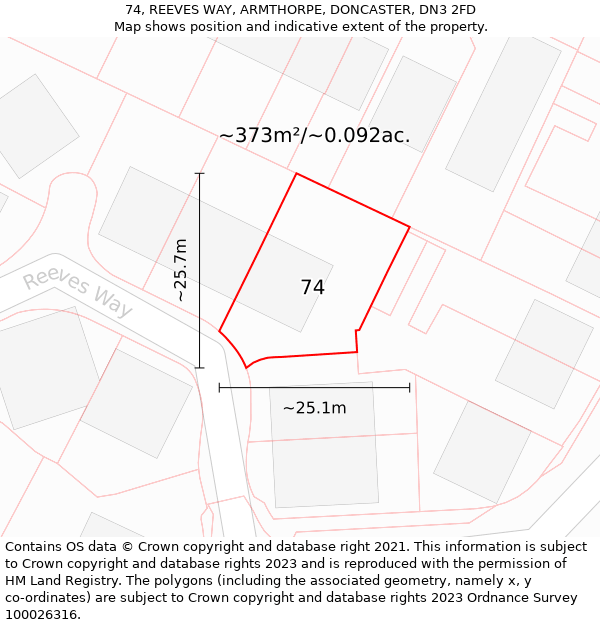 74, REEVES WAY, ARMTHORPE, DONCASTER, DN3 2FD: Plot and title map