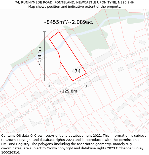 74, RUNNYMEDE ROAD, PONTELAND, NEWCASTLE UPON TYNE, NE20 9HH: Plot and title map