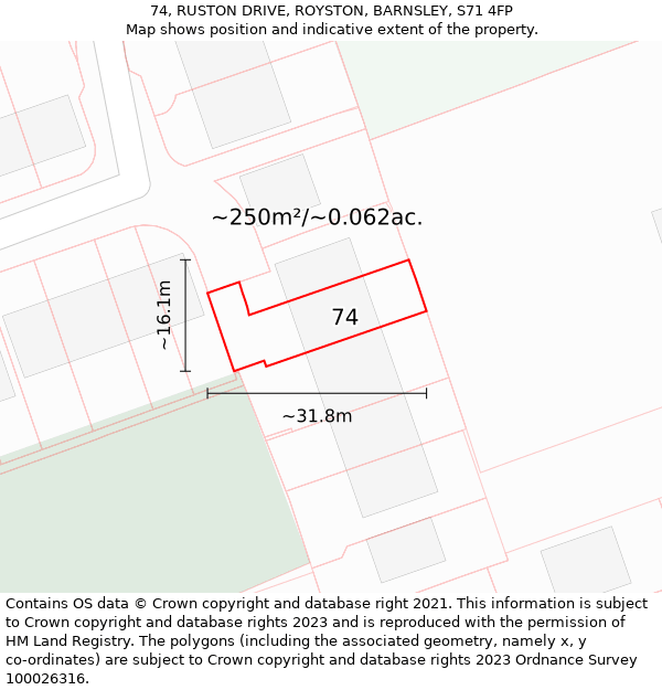 74, RUSTON DRIVE, ROYSTON, BARNSLEY, S71 4FP: Plot and title map