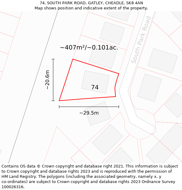 74, SOUTH PARK ROAD, GATLEY, CHEADLE, SK8 4AN: Plot and title map