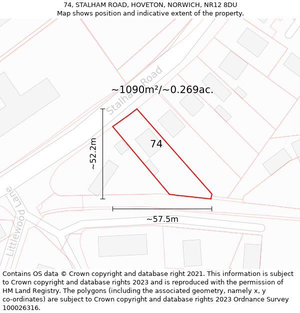 74, STALHAM ROAD, HOVETON, NORWICH, NR12 8DU: Plot and title map