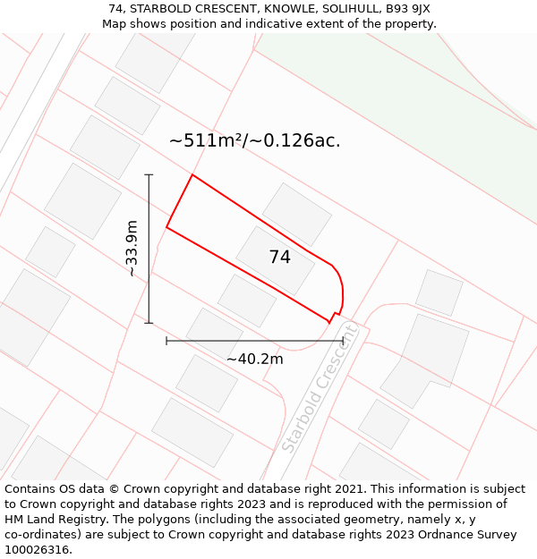 74, STARBOLD CRESCENT, KNOWLE, SOLIHULL, B93 9JX: Plot and title map