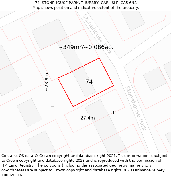 74, STONEHOUSE PARK, THURSBY, CARLISLE, CA5 6NS: Plot and title map