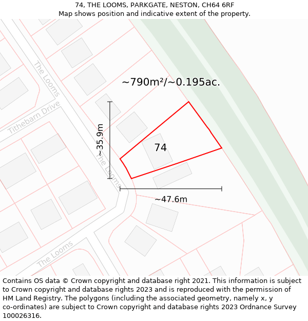 74, THE LOOMS, PARKGATE, NESTON, CH64 6RF: Plot and title map