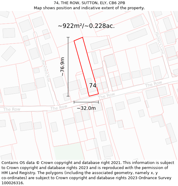 74, THE ROW, SUTTON, ELY, CB6 2PB: Plot and title map