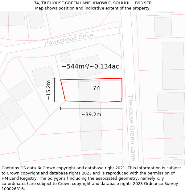 74, TILEHOUSE GREEN LANE, KNOWLE, SOLIHULL, B93 9ER: Plot and title map