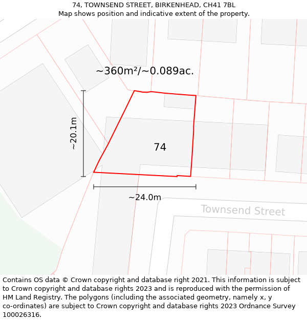 74, TOWNSEND STREET, BIRKENHEAD, CH41 7BL: Plot and title map