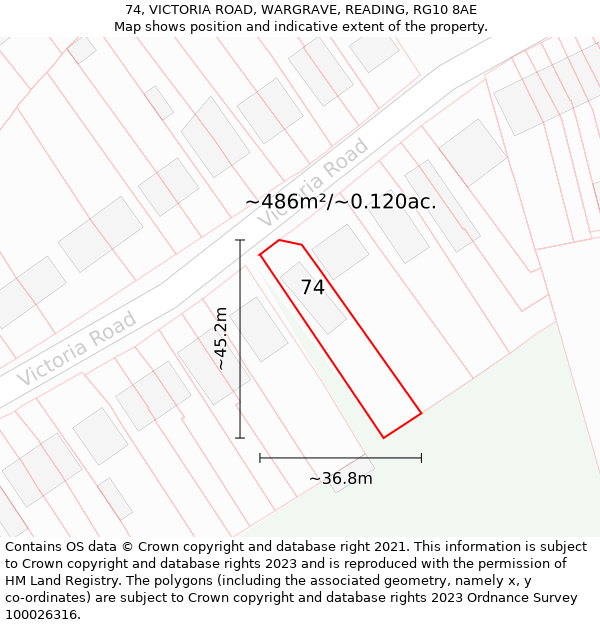 74, VICTORIA ROAD, WARGRAVE, READING, RG10 8AE: Plot and title map