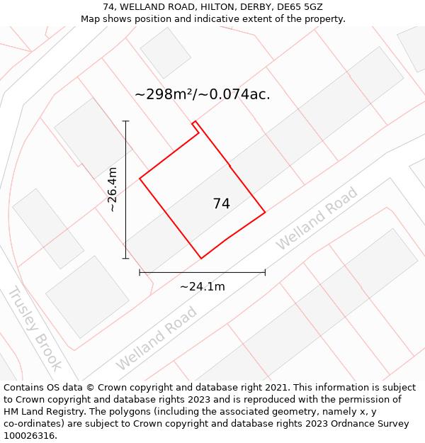 74, WELLAND ROAD, HILTON, DERBY, DE65 5GZ: Plot and title map