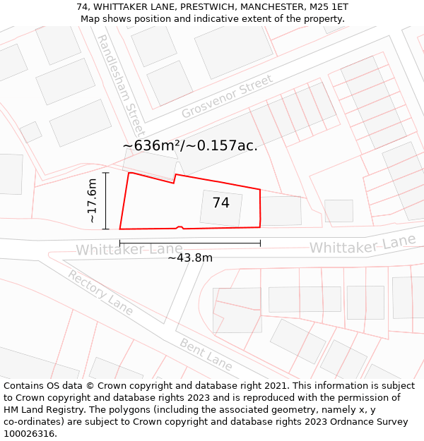 74, WHITTAKER LANE, PRESTWICH, MANCHESTER, M25 1ET: Plot and title map