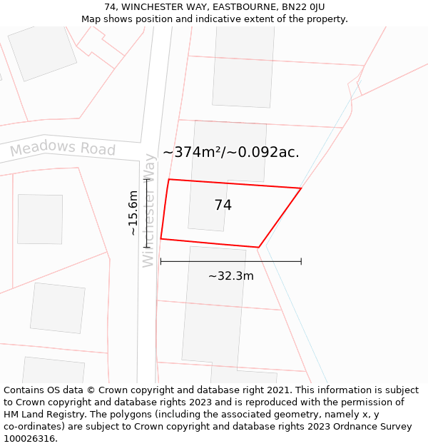 74, WINCHESTER WAY, EASTBOURNE, BN22 0JU: Plot and title map