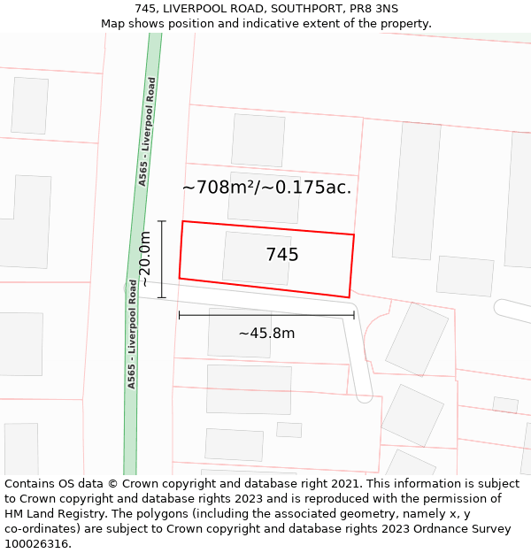 745, LIVERPOOL ROAD, SOUTHPORT, PR8 3NS: Plot and title map