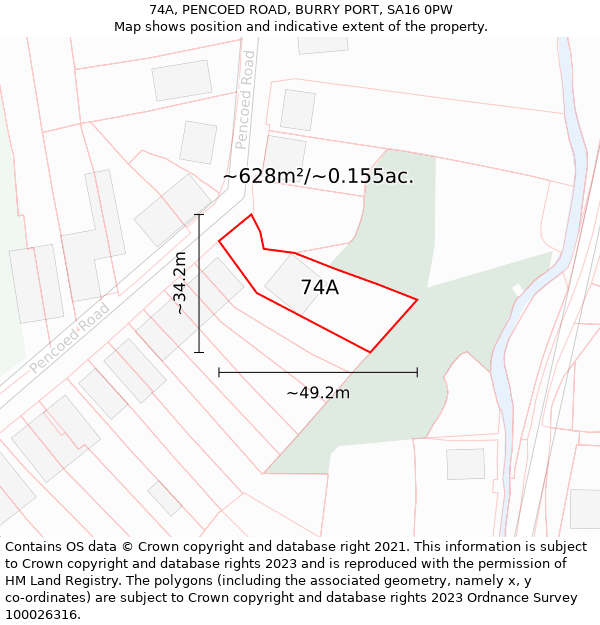 74A, PENCOED ROAD, BURRY PORT, SA16 0PW: Plot and title map