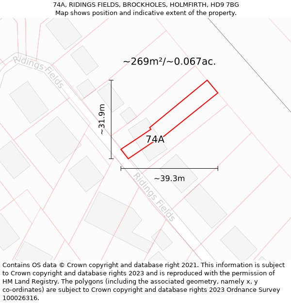 74A, RIDINGS FIELDS, BROCKHOLES, HOLMFIRTH, HD9 7BG: Plot and title map