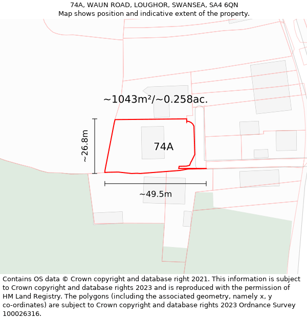 74A, WAUN ROAD, LOUGHOR, SWANSEA, SA4 6QN: Plot and title map